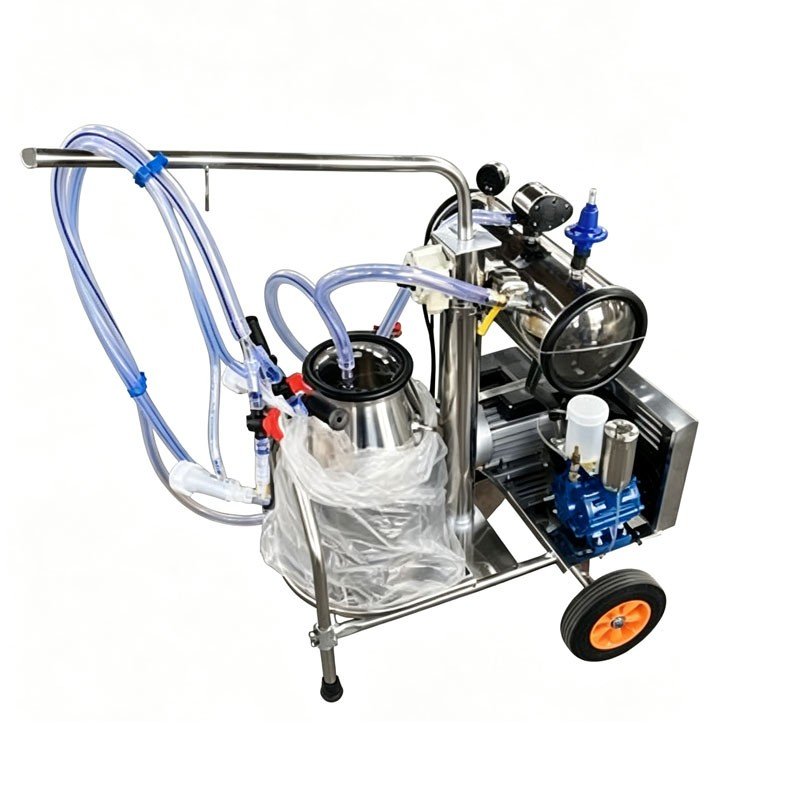 A milker can with a sheep.