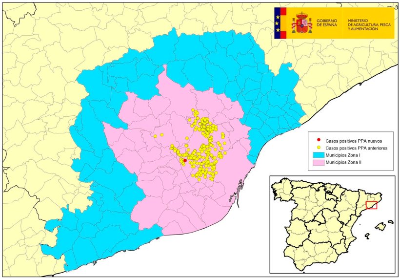 Localización detallada de los casos de jabalíes silvestres detectados en la zona restringida II (Fuente: Departament d’Agricultura, Ramaderia, Pesca i Alimentació).