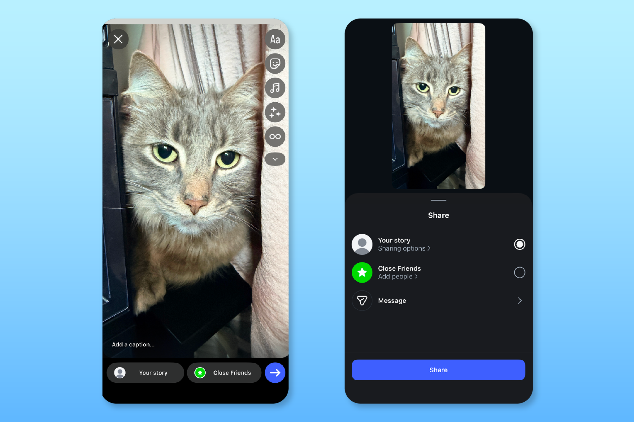Share Story screen
