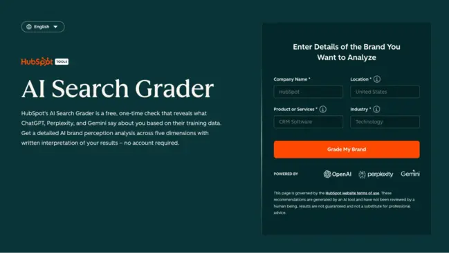 HubSpot's AI Search Grader homepage