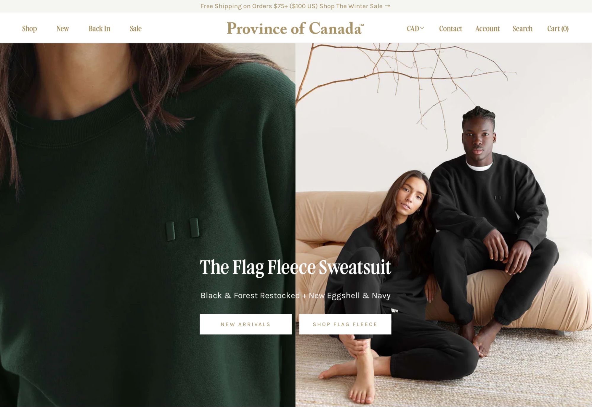 Province of Canada website showcasing the Flag Fleece Sweatsuit.