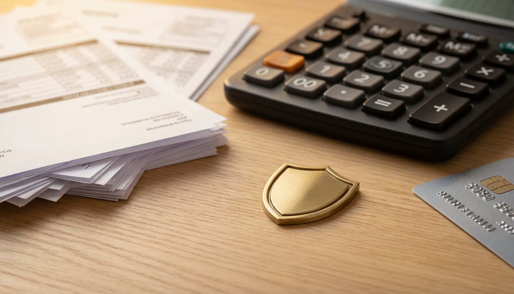 Calculator and payment documents with secure payment symbols