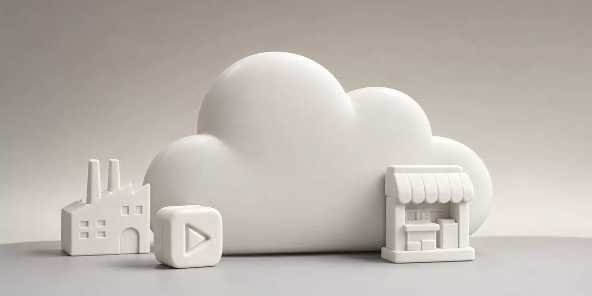 Cloud expo concept showing virtual supplier onboarding, live-streamed factory tours and digital showrooms available year-round from a buyer dashboard